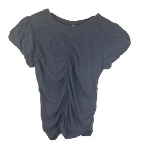 Free People XL Better Days Tee Womens Top Black Ruched Short Sleeve Boho Classic